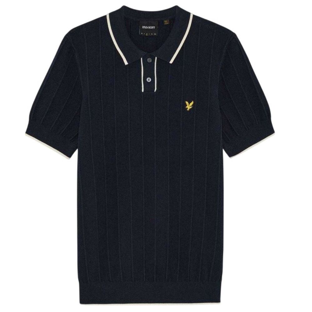 Lyle & Scott Mens Pique Knitted Polo Shirt / Dark Navy